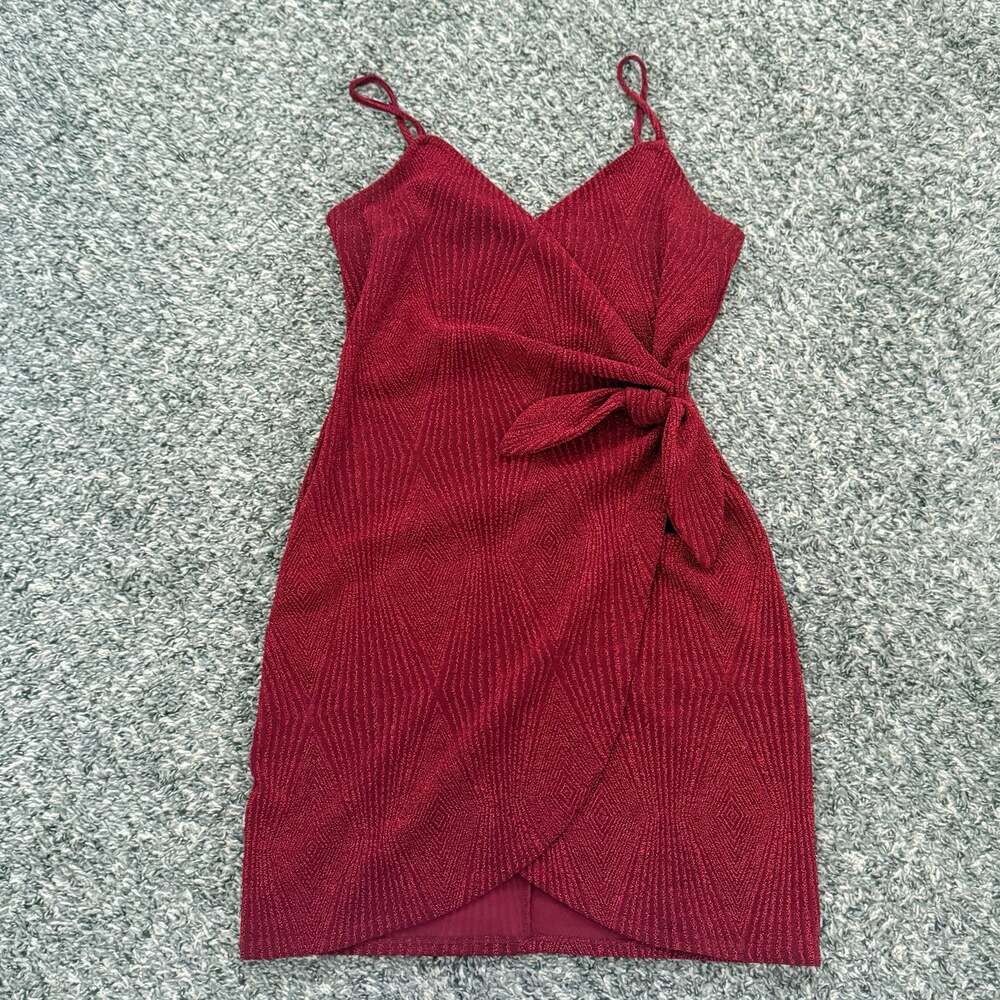 Red Sparkle V-Neck Spaghetti Strap Mini Dress